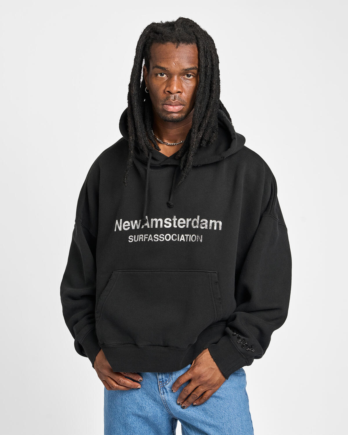 A-THUG & DJ MUNARI アルバム スウェット パーカー 黒 XL NEW AMSTERDAM SURF ASSOCIATION WORKED LOGO HOODIE | 2602082001